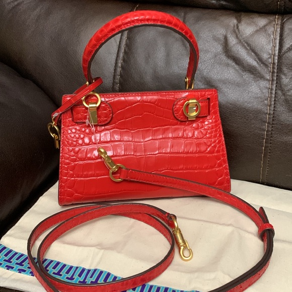 Tory Burch Lee Radziwill Petite Croc-Embossed Leather Bag - Picture 3 of 16